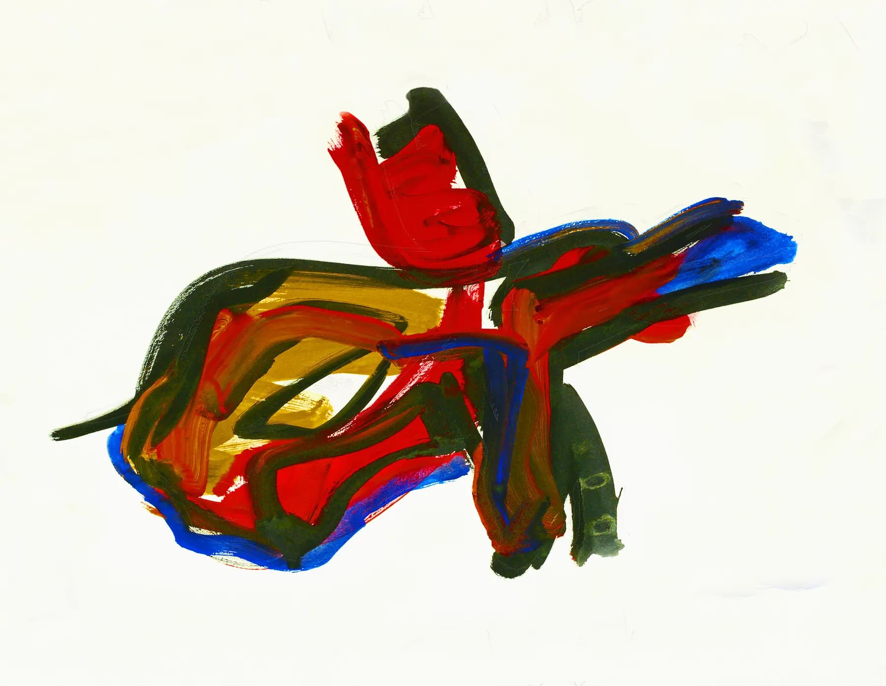 Quick abstract study in red, green and blue brushmarks on white paper